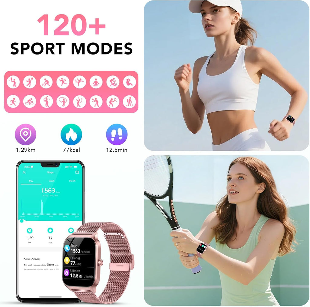CASCHO Smart Watch for Women (2 Bands), Bluetooth Call Smartwatch with AI Voice,1.85" HD Fitness Watch,Heart Rate/SpO2/Steps/Sleep Monitor,120+ Sports Modes,IP68 Waterproof Watch for Android iOS-Rose