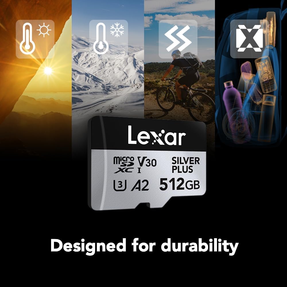 Lexar 512GB Professional Silver Plus Micro SD Card, UHS-I, C10, U3, V30, Full HD & 4K, Up to 205/150 MB/s microSDXC Memory Card, for Videographers, Gamers (LMSSIPL512G-BNANU)