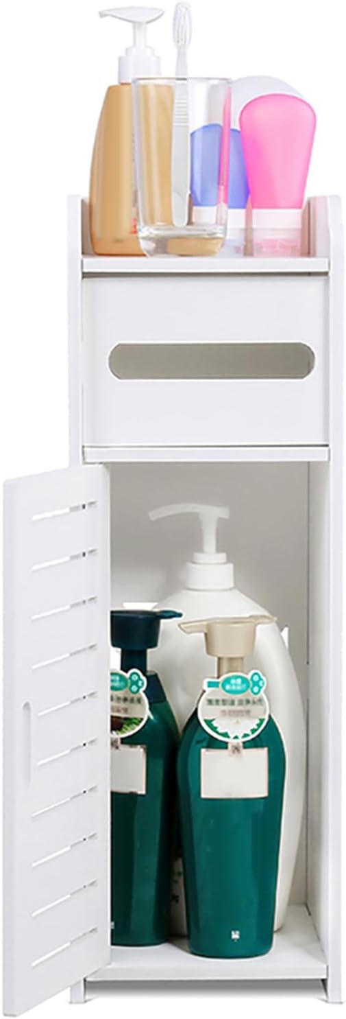 Tnfeeon Bathroom Floor Cabinet, 2Pcs PVC Side Storage Organizer Freestanding Entryway Storage Unit Console Table Space Saver Organizer Bathroom Furniture Home Decor White