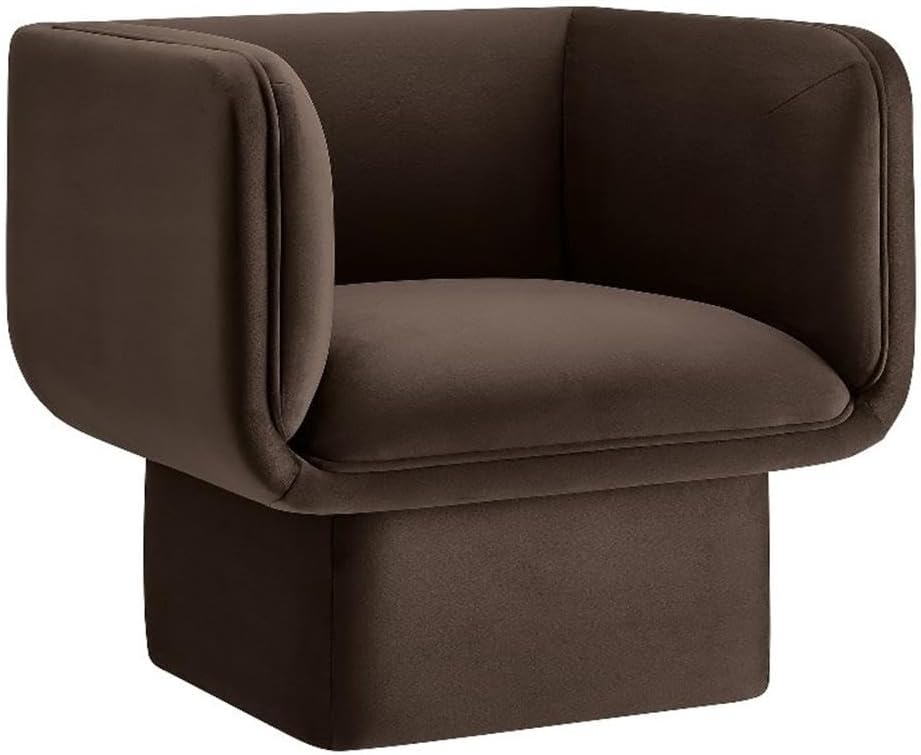 Modway Tate Performance Velvet Accent Chair in Chocolate Brown - Upholstered Club Chair - Modern Barrel Armchair - Comfy Reading Leisure Chair for Living Room, Bedroom, Office