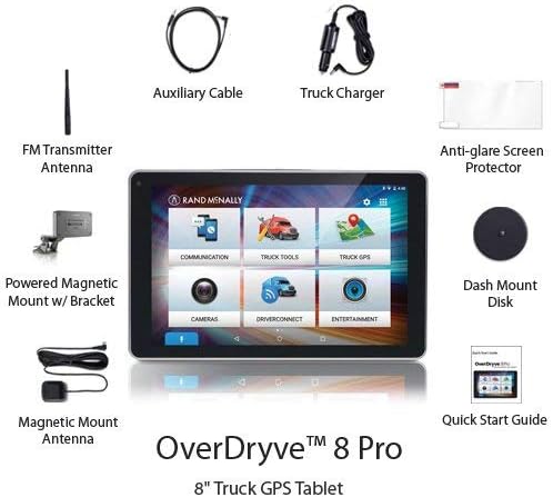 Rand McNally OverDryve 8 Pro 8in Truck GPS Tablet with Dash Cam and Bluetooth (Renewed)