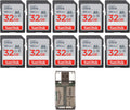 Sandisk 32GB Ultra SDHC UHS-I Memory Card for High-Speed Photography and Full HD Video - Reliable Storage Solution - Waterproof, Shockproof, and X-ray Proof Bundle with USB Card Reader(10-Pack)