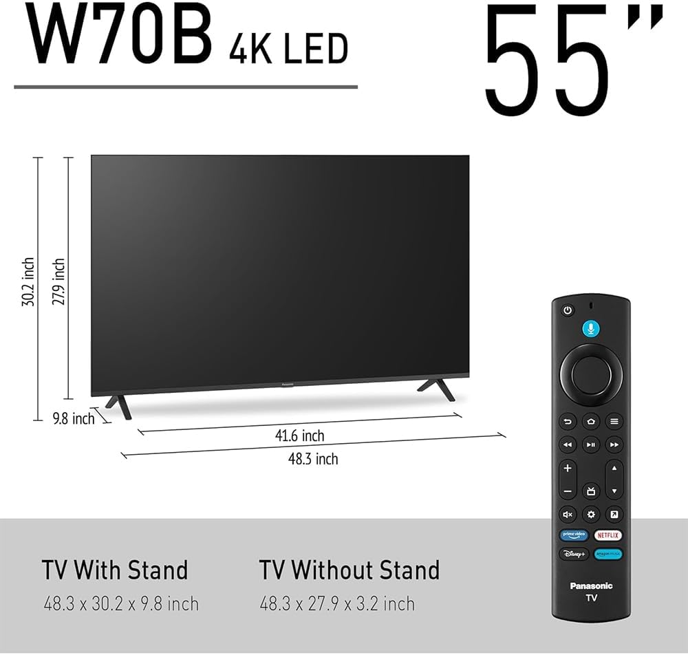 Panasonic TV-55W70BP W70 Series 55 inch LED 4K Ultra HD Smart Fire TV Bundle with 2X 6FT Universal 4K HDMI Cable, Theater Essentials and CPS Exclusive 26 Month Protection Pack (BEACH-CPS-26M500ATV)