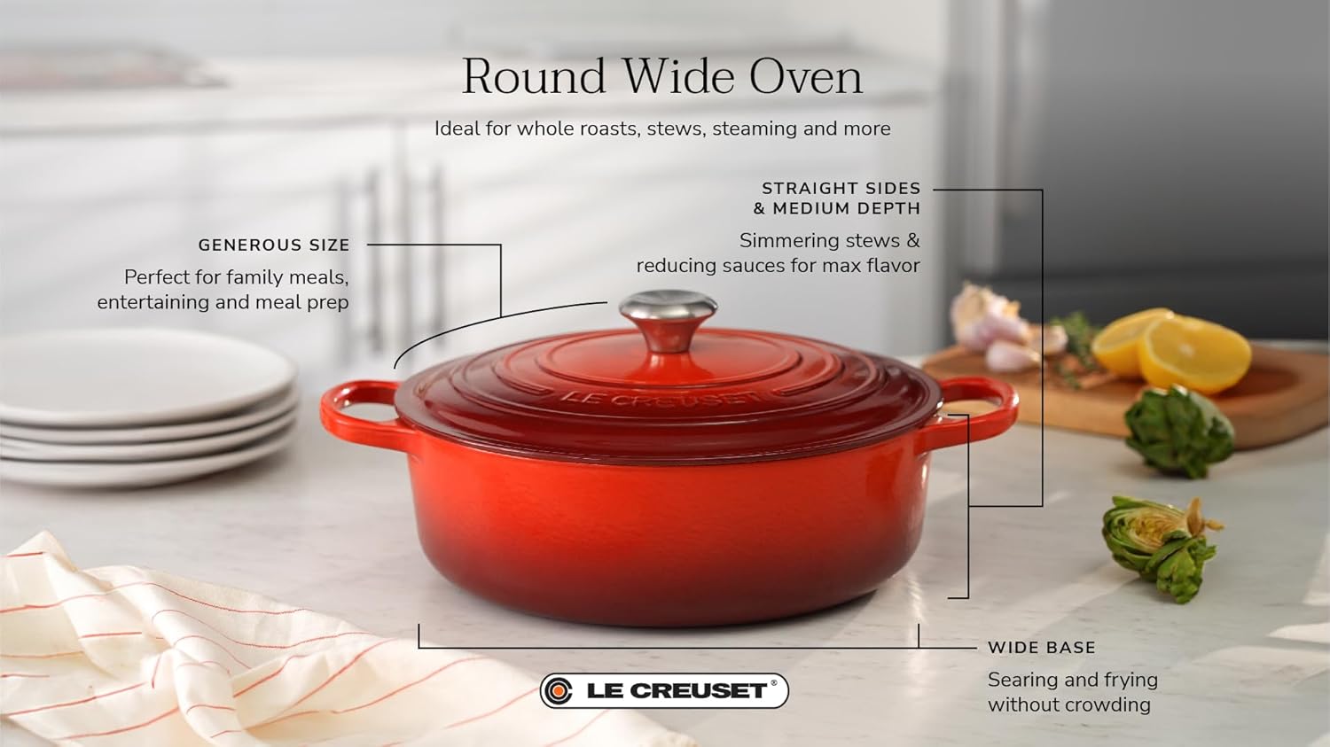 Le Creuset Enameled Cast Iron Signature Round Wide Oven, 6.75qt., Peche
