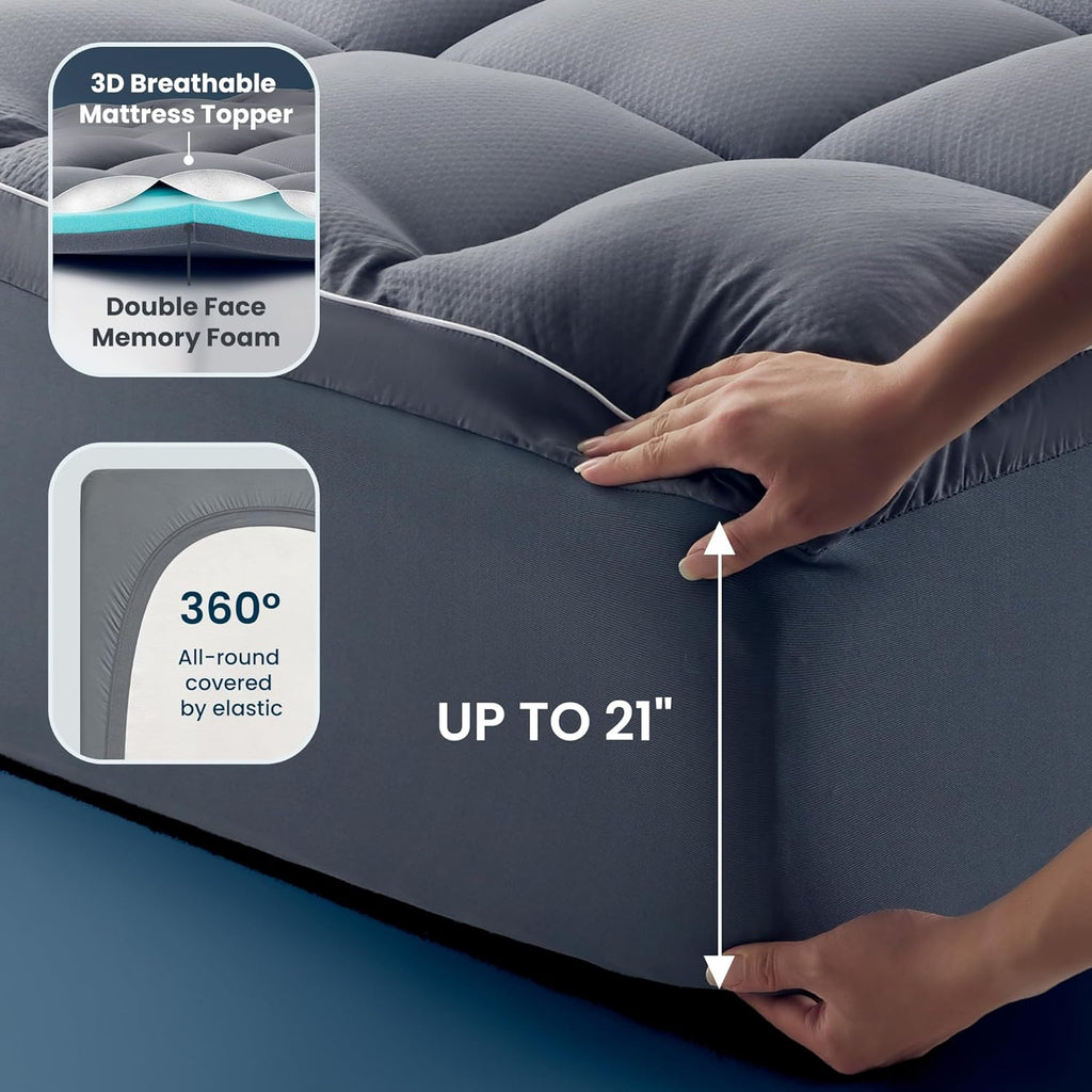 SLEEP ZONE Dual Layer 4 Inch Memory Foam Mattress Topper, 2 inch Cooling Gel Memory Foam Plus 2 inch Waterproof Removable Pillowtop Mattress Pad Cover for Back Pain, Comfort Support (Queen)