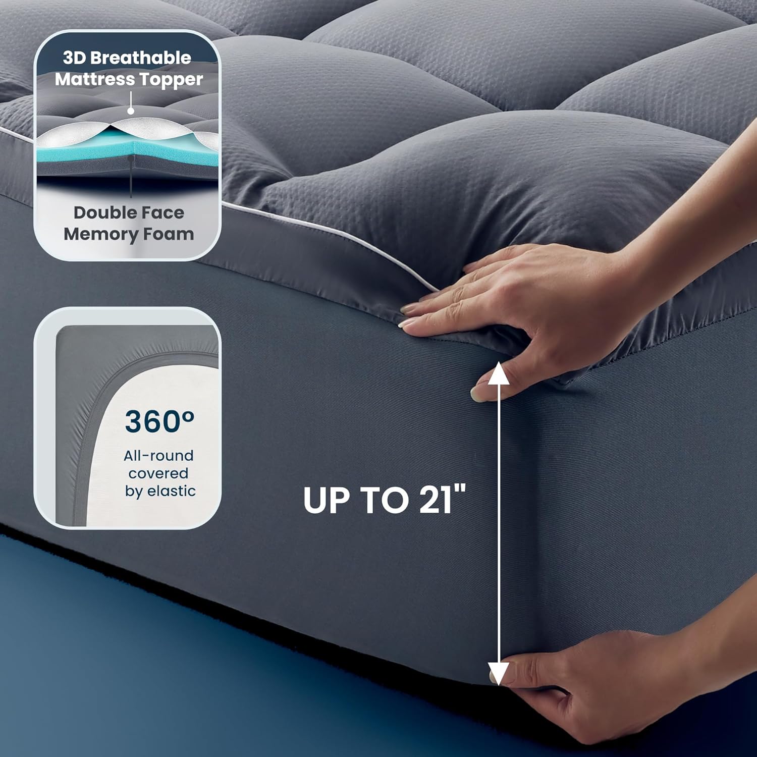 SLEEP ZONE Dual Layer 4 Inch Memory Foam Mattress Topper, 2 inch Cooling Gel Memory Foam Plus 2 inch Waterproof Removable Pillowtop Mattress Pad Cover for Back Pain, Comfort Support (Queen)