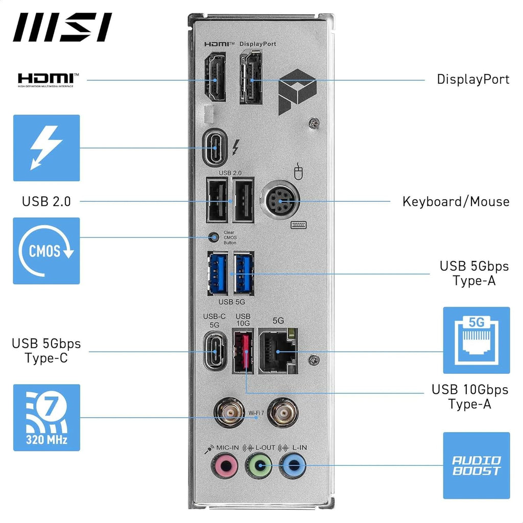 MSI PRO B860M-A WiFi Motherboard, mATX - Supports Intel Core Ultra Processors (Series 2), LGA 1851-12 DRPS, DDR5 Memory Boost (8600+ MT/s OC), PCIe 5.0 x16 & 4.0 x16, M.2 Gen5, Wi-Fi 7, 5G LAN