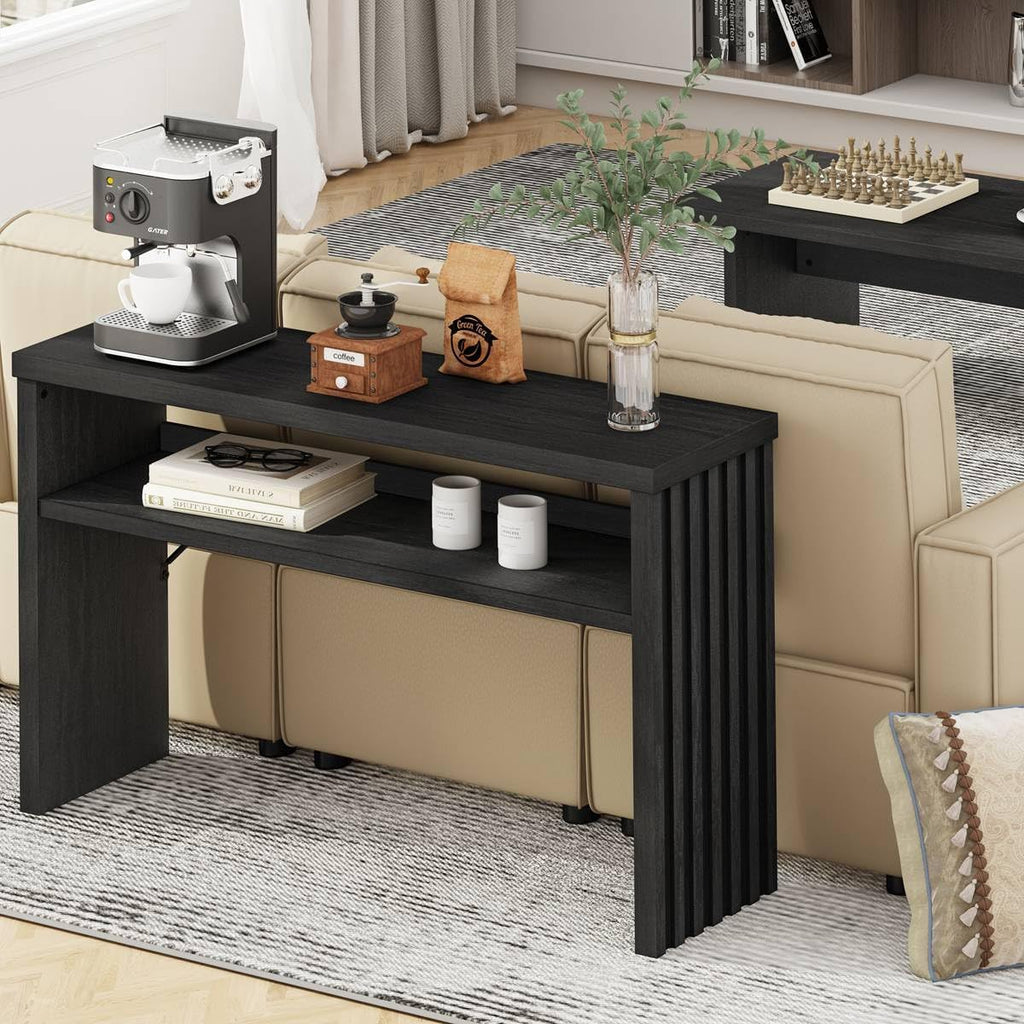 BON AUGURE Black Console Table 47 Inches, Entryway Table with Storage, Sofa Tables Narrow Long, Wooden Couch Tables Behind Sofa for Living Room, 2 Tier Entrance Tables