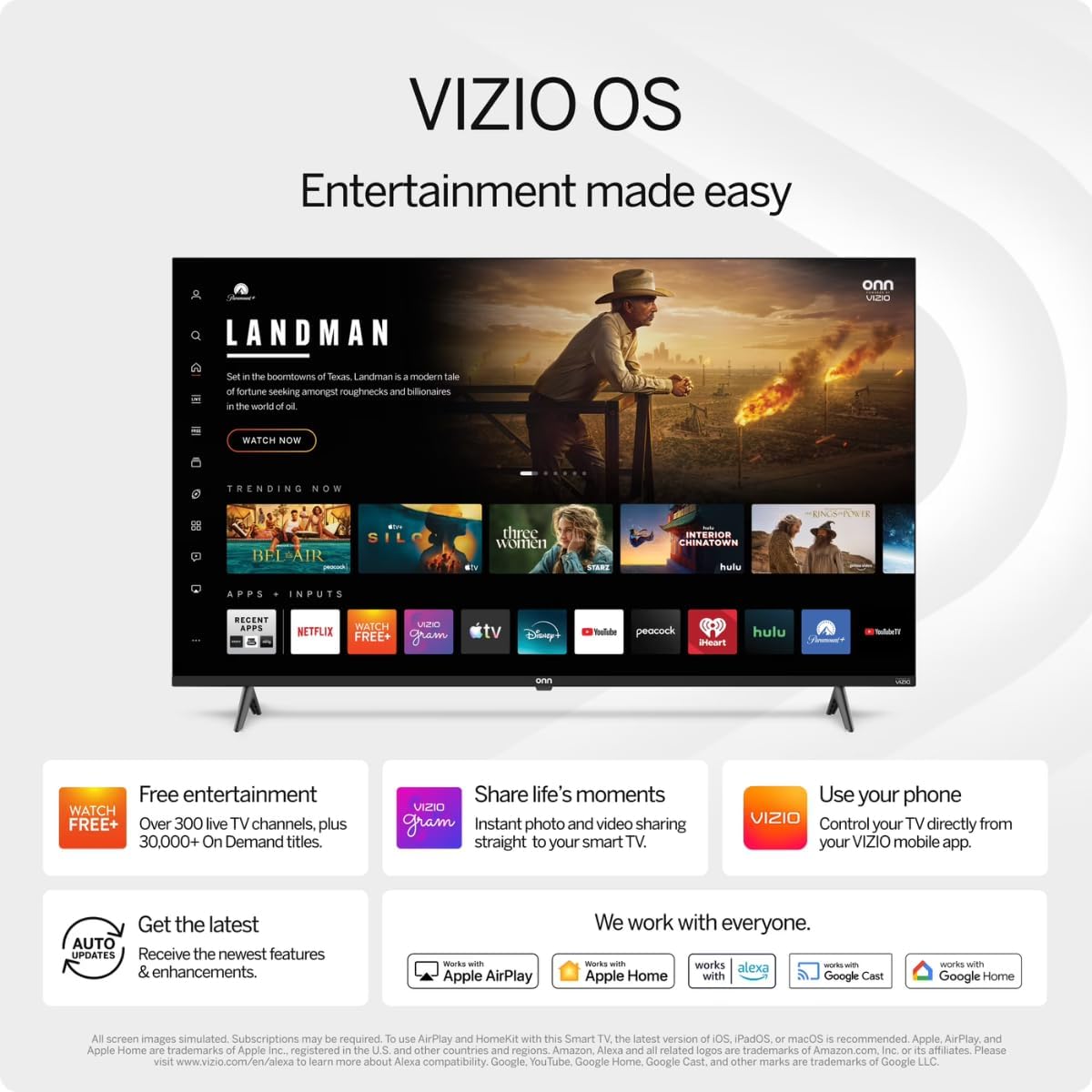 ONN Smart TV 55" Powered by VIZIO Technology Class 4K UHD, Bluetooth, DTS:X and DTS:Virtual X, 60Hz Refresh Rate, Dolby Vision HDR, Smart Home + Free WallMount - 55S4V1 (Renewed)
