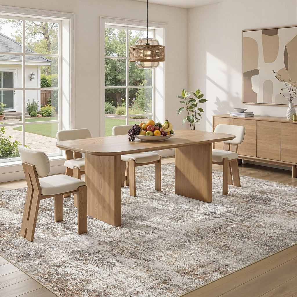 10x14 Area Rugs for Living Room: Washable Large Neutral Abstract Rug Soft Non Slip Stain Resistant Low Pile Indoor Carpet for Bedroom Dining Room Nursery Office Playroom - Brown Grey