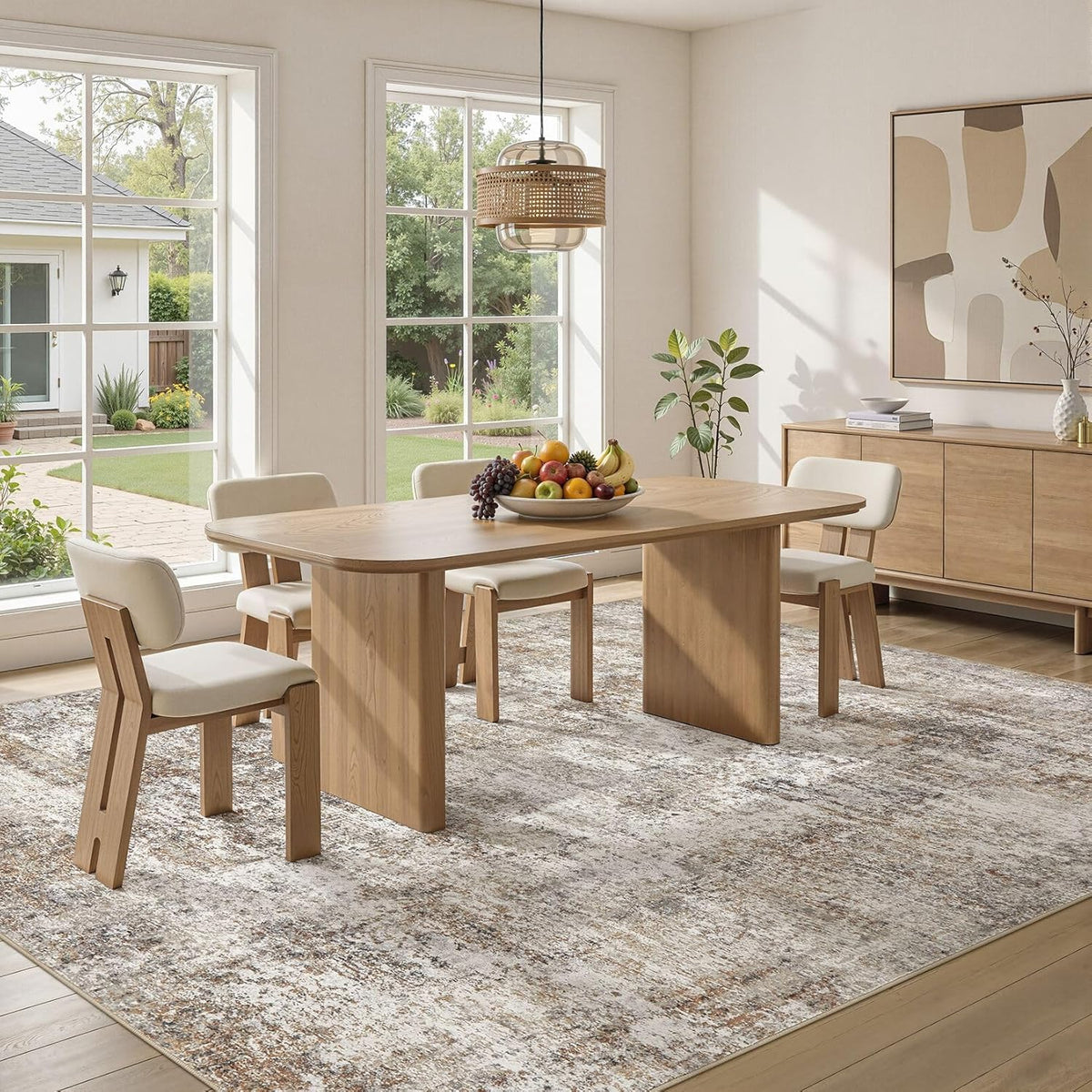 10x14 Area Rugs for Living Room: Washable Large Neutral Abstract Rug Soft Non Slip Stain Resistant Low Pile Indoor Carpet for Bedroom Dining Room Nursery Office Playroom - Brown Grey