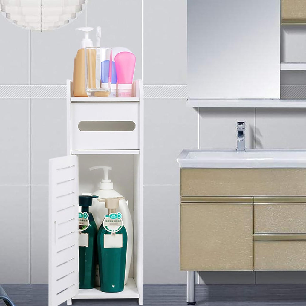 Tnfeeon Bathroom Floor Cabinet, 2Pcs PVC Side Storage Organizer Freestanding Entryway Storage Unit Console Table Space Saver Organizer Bathroom Furniture Home Decor White