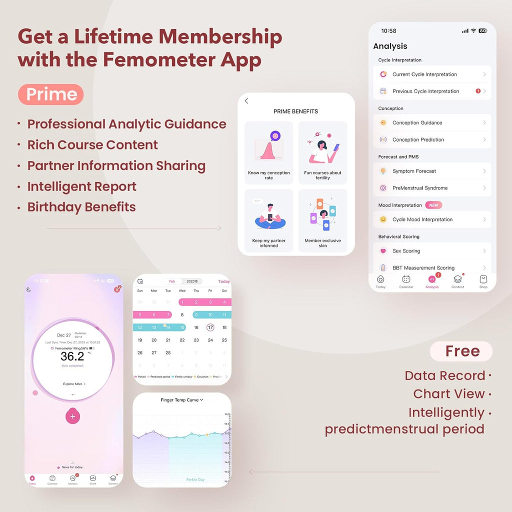 femometer Ring Gen1 for Fertility and Ovulation Tracking - Size First Sizing Kit - App Auto-Sync - Period & BBT Tracker - Sleep Analysis for Women - Rechargeable & Waterproof Size9