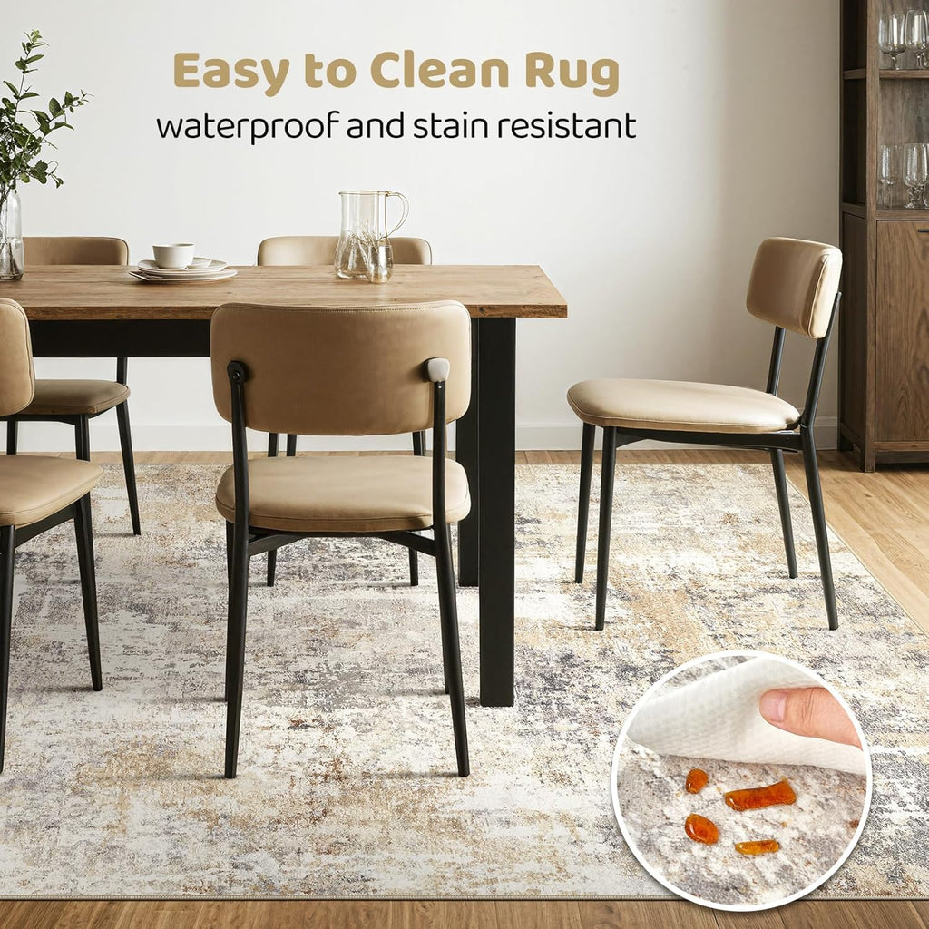 LOONGRUG 10x14 Area Rugs Living Room: Washable Large Abstract Modern Soft Rug Stain Resistant Indoor Floor Non Slip Accent Carpet for Bedroom Nursery Playroom Office Dining Room Dorm & Home- Gray Gold