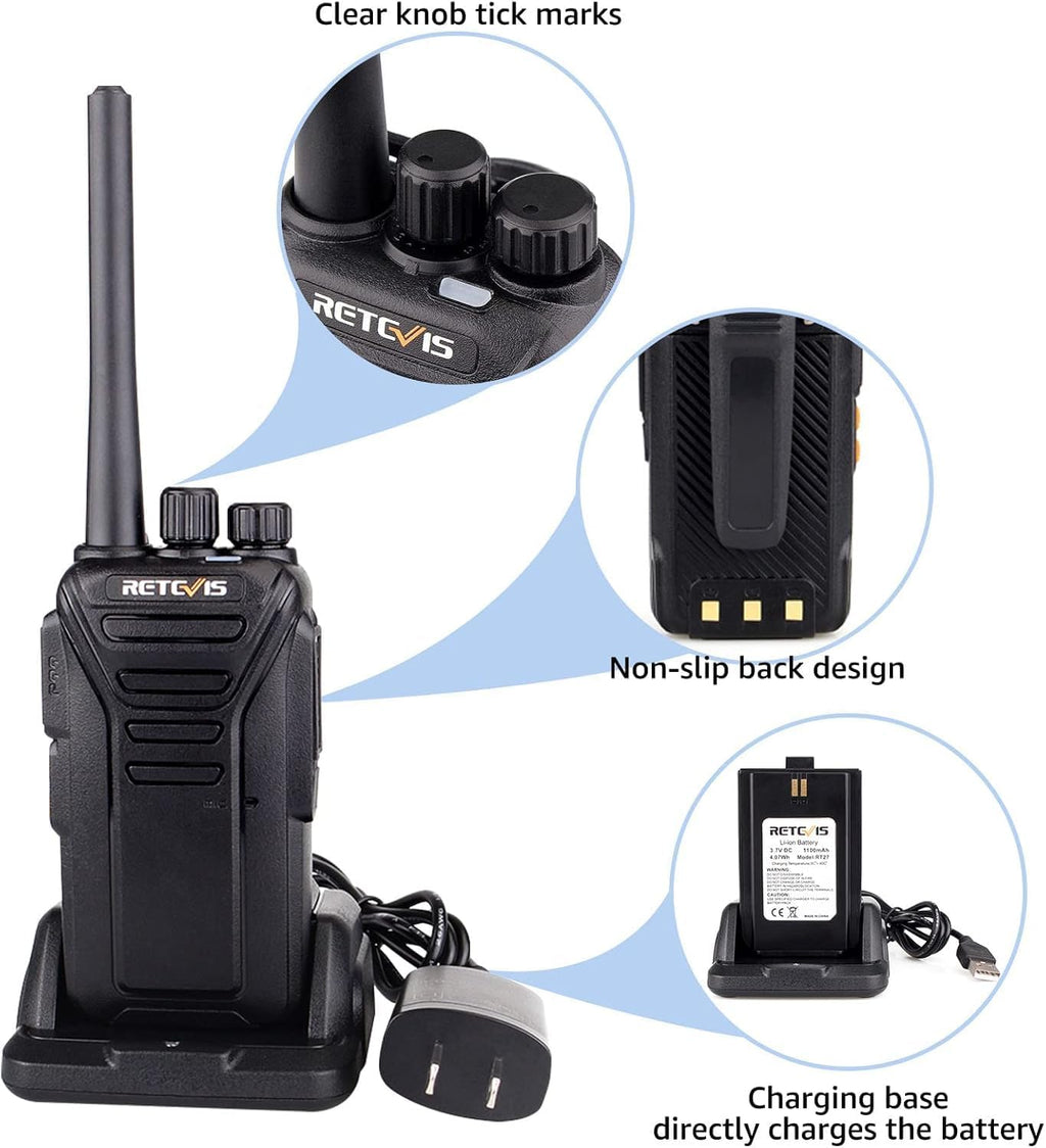 Retevis RT27 Walkie Talkies,Two Way Radio with Shoulder Speaker Mic,2 Way Radios Long Range,USB Charging Base,Local Alarm,Walkie Talkie for Adults Construction Site School Security(5 Pack)