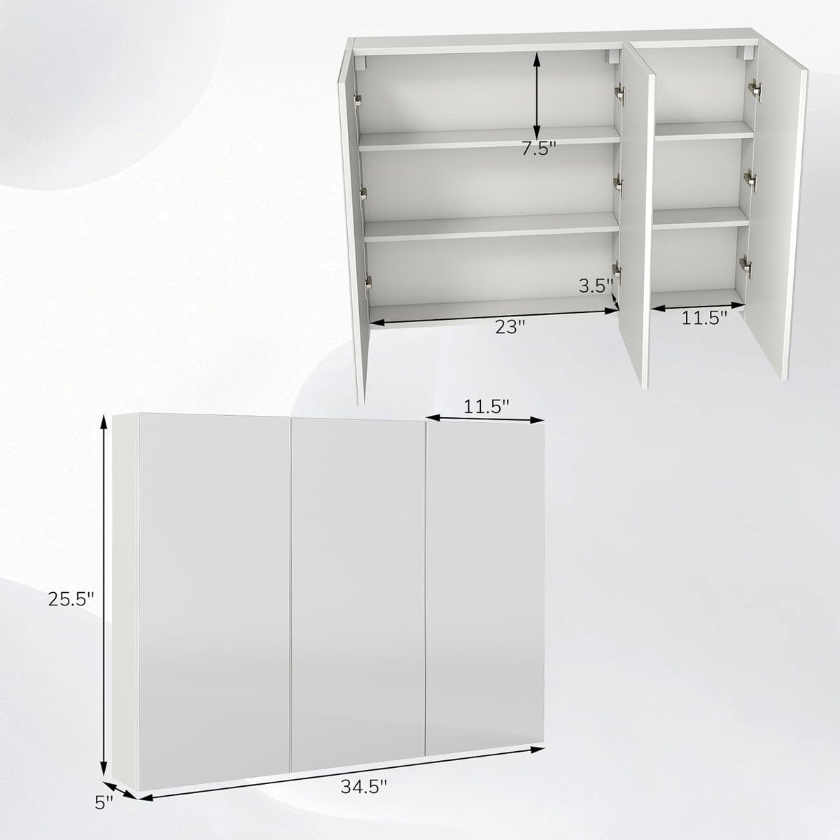 NAFORT Mirrored Medicine Cabinet, 3-Door Wall Mounted Storage Cabinet with Adjustable Shelves, Large Bathroom Wall Cabinet Organizer with Frameless Mirrors, Recessed or Surface Mount