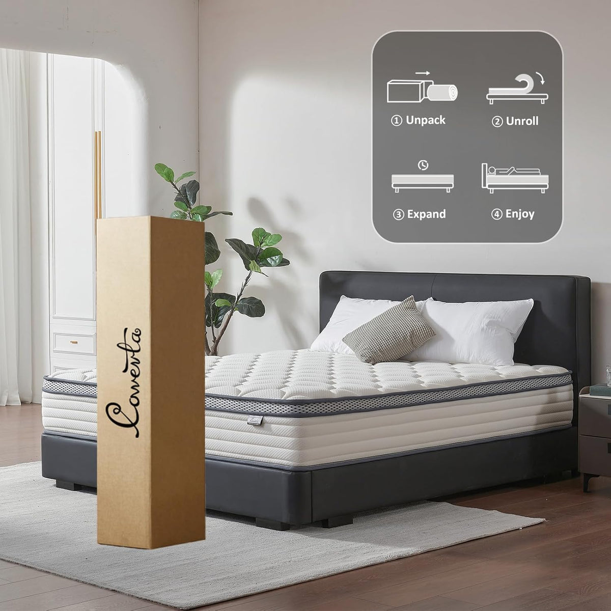 12 Inch Queen Mattress in a Box, Medium Firm Hybrid Mattress with Pocket Springs and Comfort Foam- Edge Support, Motion Isolation & Pressure Relief