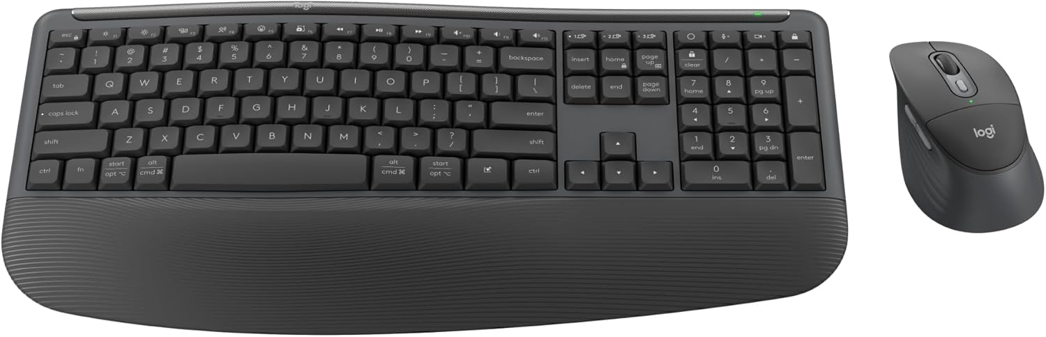 Logitech Signature Comfort Plus Combo MK880 Wireless Keyboard and Mouse Combo, Full-Size Comfort Keyboard with Palm Rest, Silent Clicks, Bluetooth, for Windows and macOS - Graphite