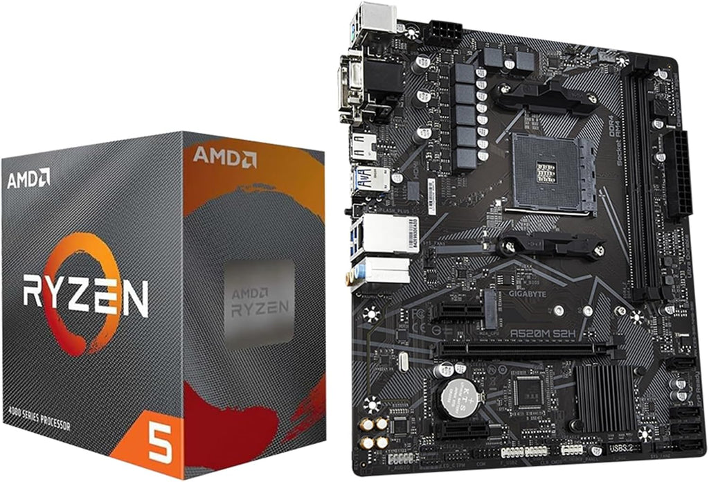 Micro Center AMD Ryzen 5 4500 Desktop Processor with Gigabyte A520M S2H Micro ATX Motherboard(AM4, DDR4, NVMe PCIe 3.0 x4 M.2, Q-Flash Plus, RGB Fusion 2.0)