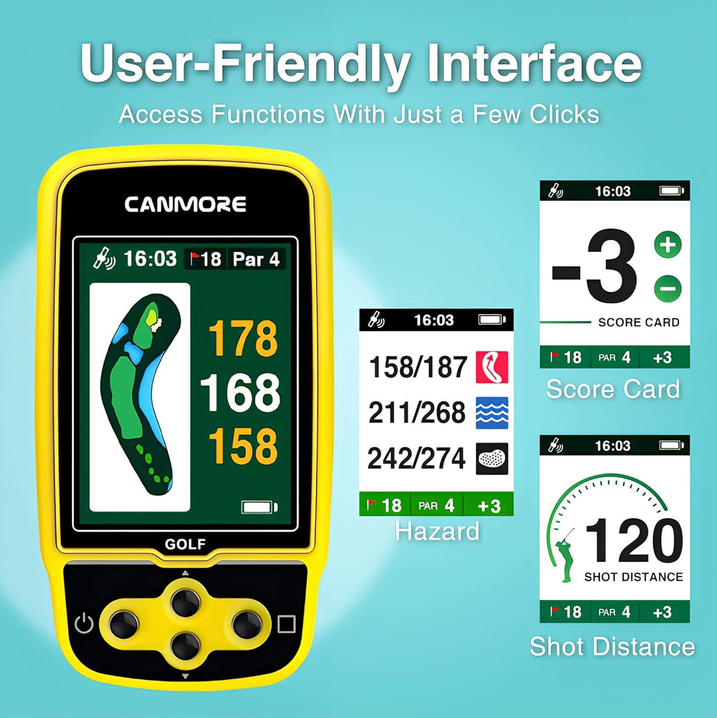CANMORE HG500 Golf GPS - Extra Large Easy-to-Read Color Display, preloaded 41,000 Course map Worldwide Shape of The Green and The Fairway(Yellow)