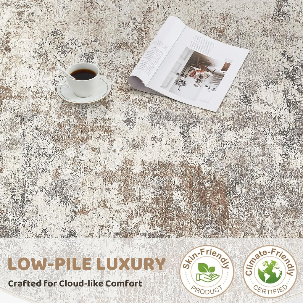 UERMEI 10x14 Area Rug Living Room Rugs - Washable Neutral Modern Abstract Soft Thin Large Rug Indoor Floor No Slip Rug Carpet for Bedroom Under Dining Table Home Office Decor - Brown Grey