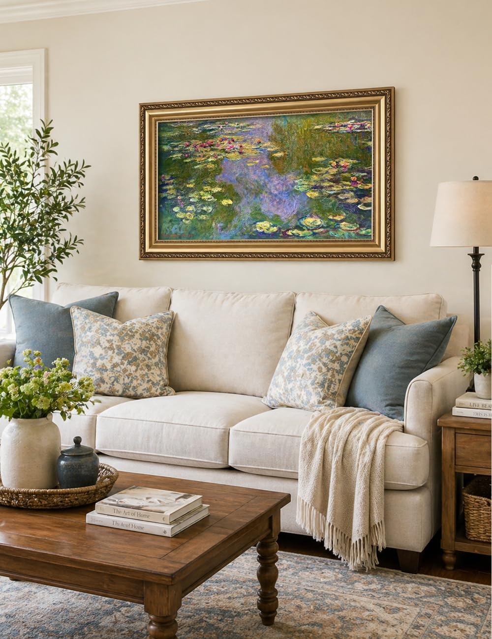 DECORARTS - Water Lilies Claude Monet Giclee Fine Art Print in Embossed Gold Frame. Framed Size: 36x22