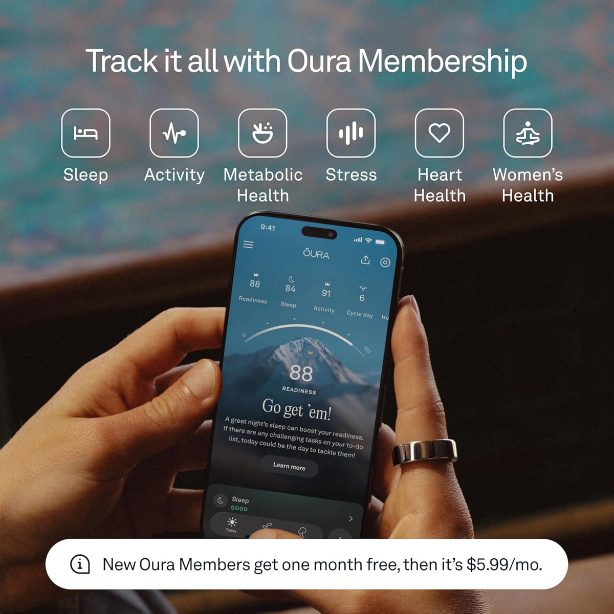Oura Ring 4 - Silver - Size 9 - Sleep, Activity, Women's Health, AI Advisor, Up to 8 Days of Battery Life, Size Before You Buy, Android & iOS Compatible