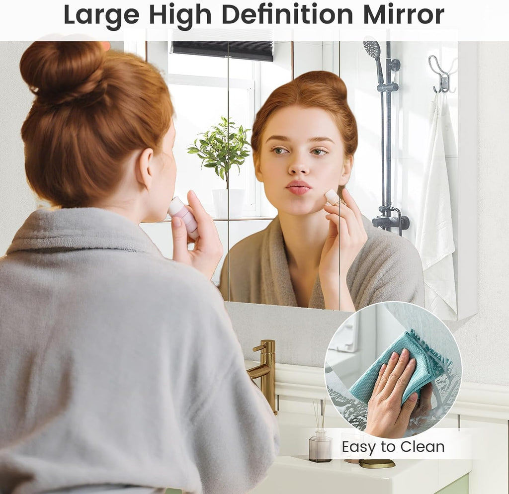Giantex Bathroom Mirror Cabinet, Wall Mounted Medicine Cabinet with 3 Frameless Mirrored Doors & Mounting Hardware, Hanging Storage Cabinet for Recess or Surface Mount, 35.5” x 25.5”