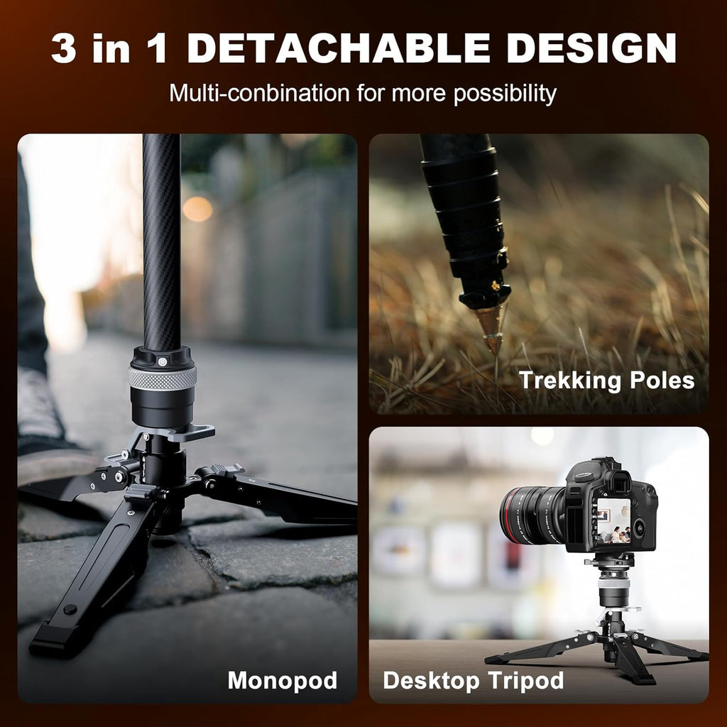 COMAN One-Click Lifting Monopod with Feet, 65'' Travel Monopod with 360° Ball Bowl Head, Lightweight Camera Tripod with Arca Quick Release for Canon Nikon, DSLR Cameras, Max Load 22lbs/10kg (M1S)