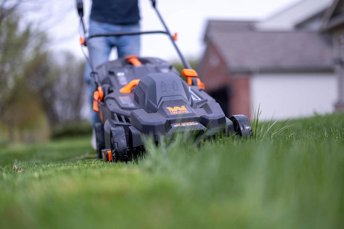 WEN 20V Max 2-in-1 19-Inch Cordless Brushless Lawn Mower and Mulcher with Two 5Ah Batteries and Dual Port Charger (20839)