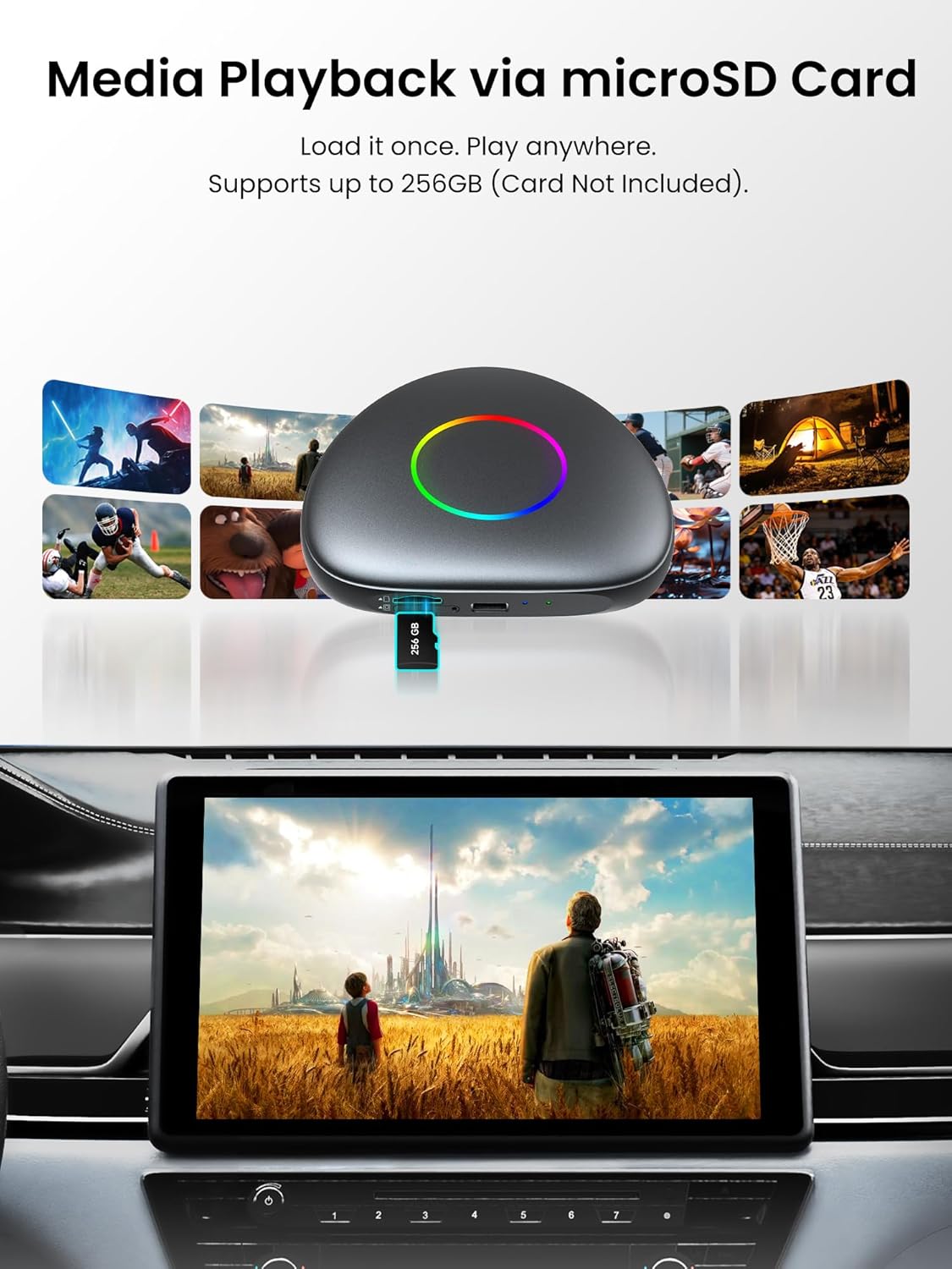 Magic Box - Wireless Carplay/Android Auto/Android AI Box 8GB+128GB, Car Video Box for YouTube, Spotify, Prime Video with Built-in 4G/ WiFi/Dual Bluetooth, OTA, GPS, microSD, OBD II, CB6D