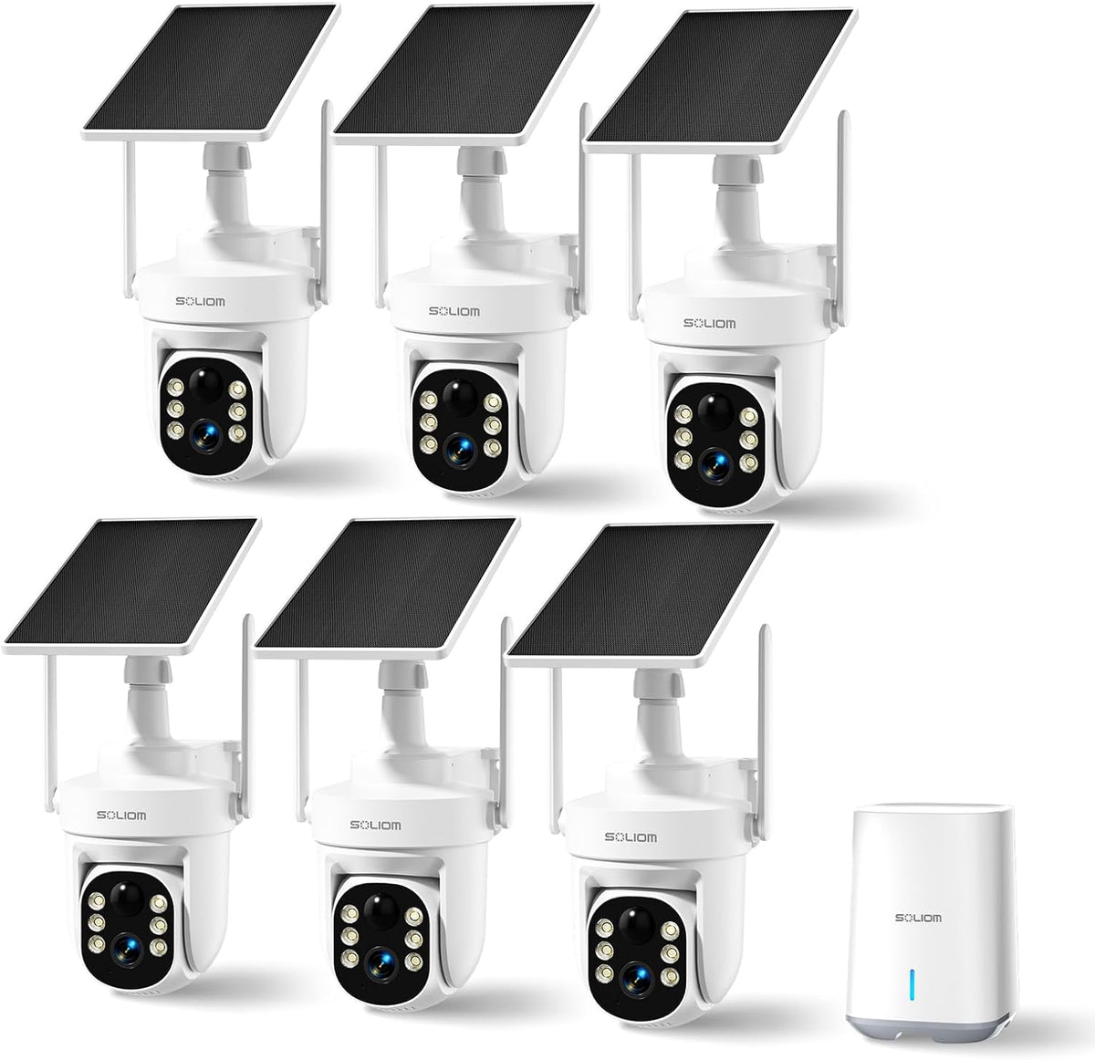 SOLIOM Security Cameras Wireless Outdoor, 6-Camera Solar Security System, 5MP 3K Color Night Vision, Radar Motion Detection, 360° Auto Tracking, No Monthly Fees, 64GB Local Storage