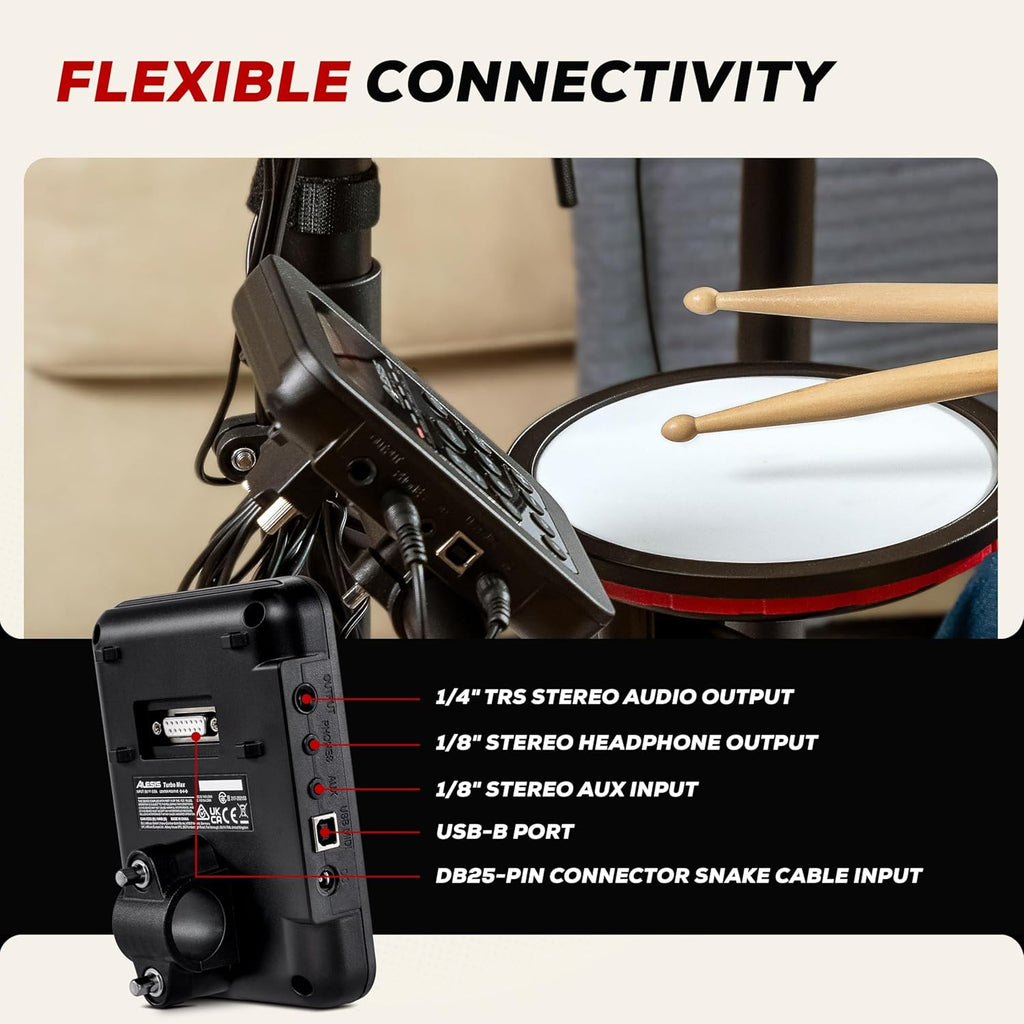 Alesis Turbo Max Electric Drum Set with Quiet 8" Mesh Pads, Lessons, Bluetooth and Accessories, Foldable