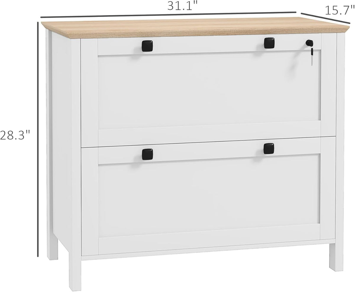 HOMCOM 2 Drawer File Cabinet with Lock, Lateral Filing Cabinet with Keys and Adjustable Hanging Bar for Letter, A4 and Legal Size for Home Office, White