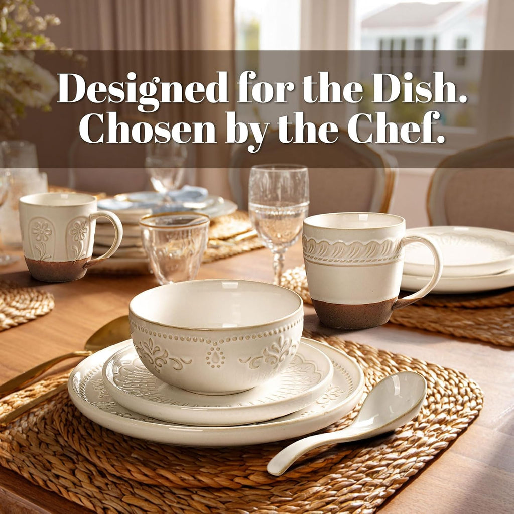 Artena Plates And Bowls Sets, 16 Pieces Dinnerware Sets, Dish Set For 4, Ceramic Kitchen Bowl And Plate Set, Embossed White Dishware Sets, Dishwasher & Microwave Safe (Multiple Patterns)