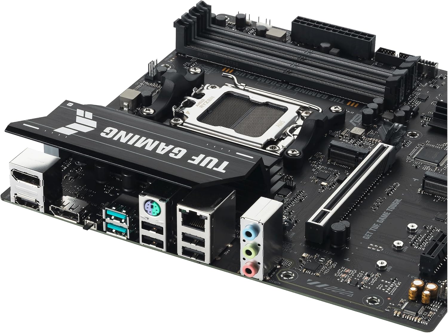 TUF Gaming A620AM-PLUS WiFi AMD A620A mATX Motherboard, 8+2+1 Power Stages, DDR5, PCIe 4.0, Dual M.2 Slots, WiFi 6, 2.5Gb Ethernet, Dual DisplayPort, HDMI, Rear USB-A 10Gbps, Front USB-C 10Gbps