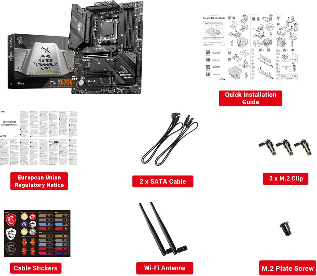 MSI MAG X670E Tomahawk WiFi Gaming Motherboard (AMD AM5, DDR5, PCIe 5.0, SATA 6Gb/s, M.2, USB 3.2 Gen 2, Wi-Fi 6E, 2.5Gbps LAN, HDMI/DP, ATX) (Renewed)