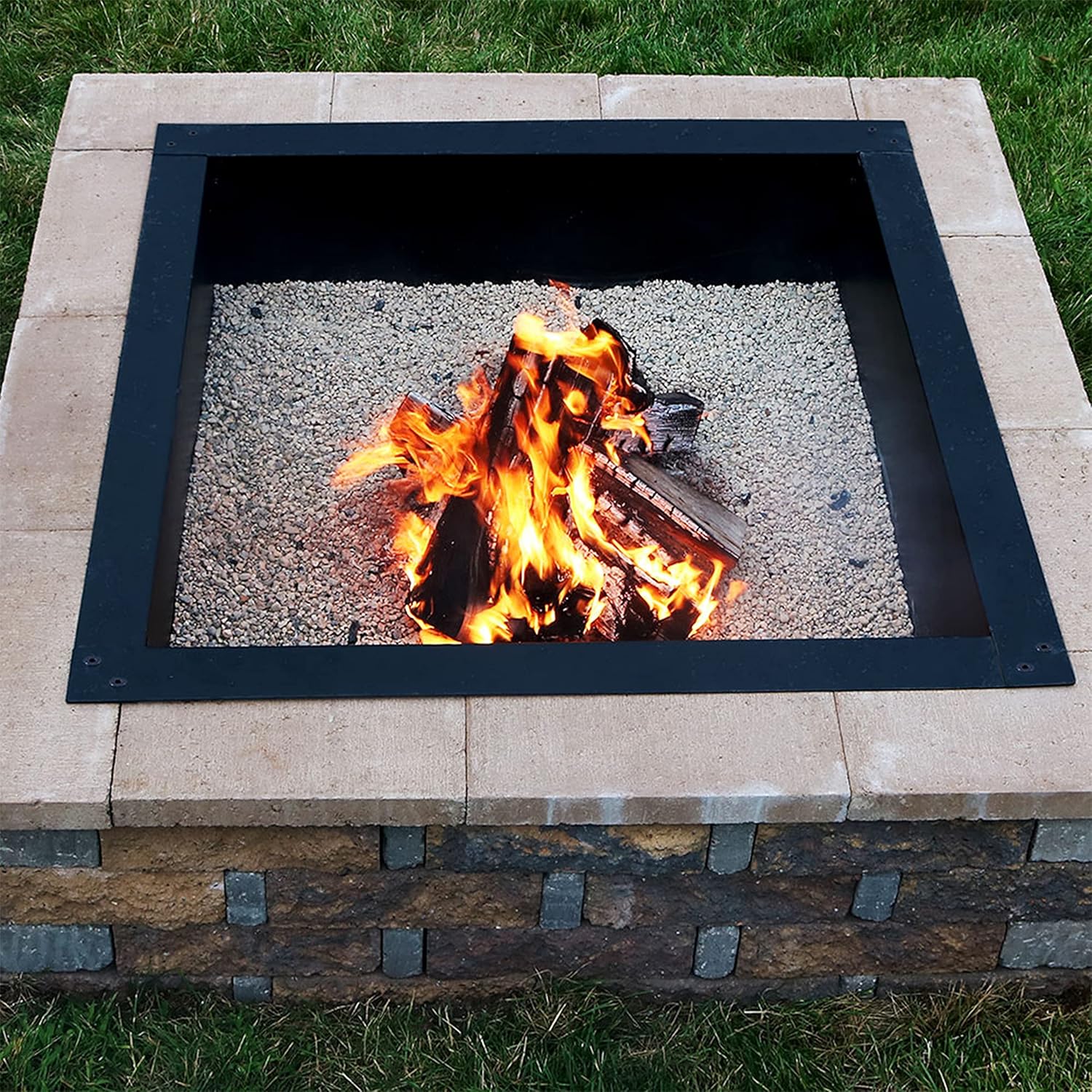 Sunnydaze Fire Ring for Outside - Heavy-Duty Wood-Burning Metal Fire Pit Ring Insert - 36-Inch Square Outer/30-Inch Square Inner Diameter
