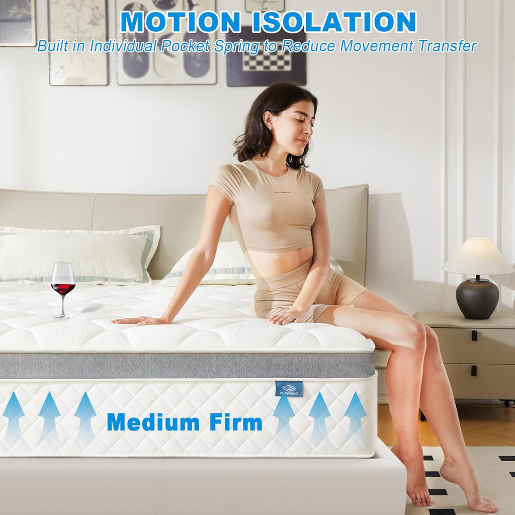 Happiland Full Mattress, 10 Inch Memory Foam Hybrid Mattress in a Box, with Upgrade Individually Pocket Springs, Pressure Relief, Breathable Comfort and Durable, CertiPUR-US, Medium Firm