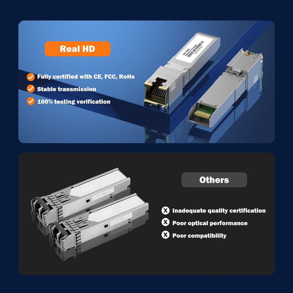 10-Pack 10Gb SFP+ to RJ-45 Module Transceiver 98Ft (30m), 10 Gigabit SFP+ Copper Ethernet CAT6a Transceivers Compatible with 5Gb/ 2.5Gb/ 1Gb, NOT Compatible with Brand HP, Dell, Aruba, H3C