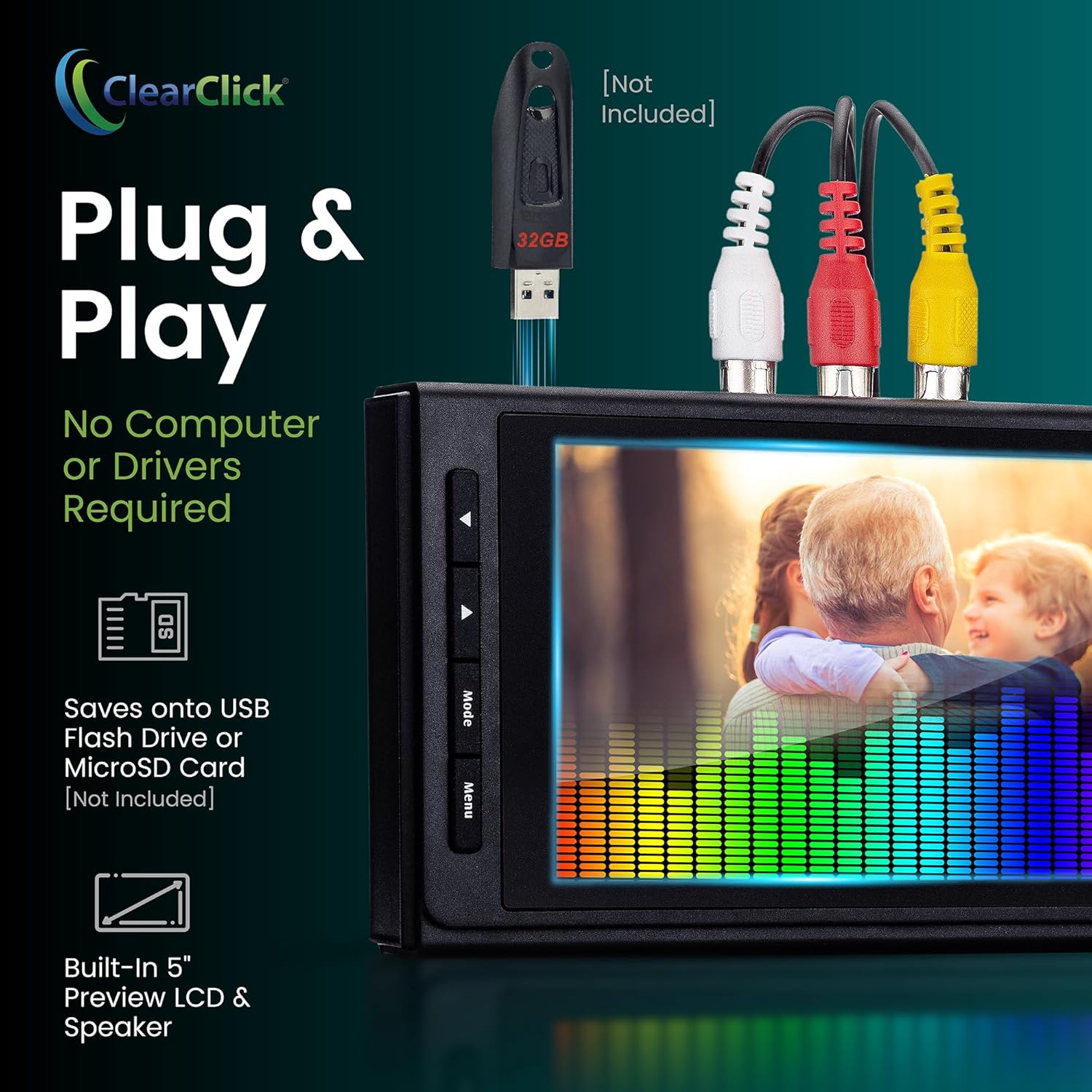 ClearClick Video to Digital Converter 3.0 (Third Generation) - Record Video & Audio from VCR's, VHS, AV, RCA, Hi8, Camcorder, DVD, Turntables, Cassette Tapes Requires Working VCR/Camcorder & Tapes