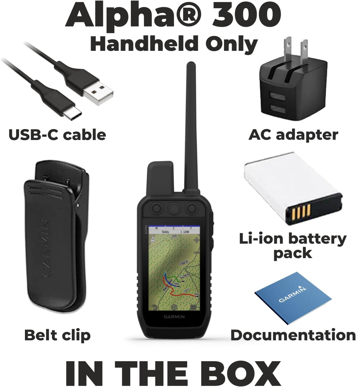Garmin Alpha 300 Handheld, Advanced Dog Tracking and Training Handheld, Touchscreen with Leash and Whistle Bundle