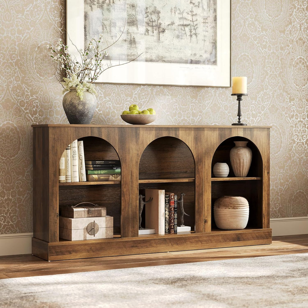 LITTLE TREE 63" Modern Console Sofa Table with 3-Tier Storage, Wooden Rectangular Foyer Table, for Entrance, Hallway, Living Room, Rustic Brown