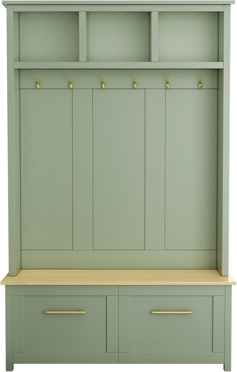 LUMISOL Mudroom Coat Rack with 2 Drawers, Entryway Hall Tree with Storage Bench, Mint Green