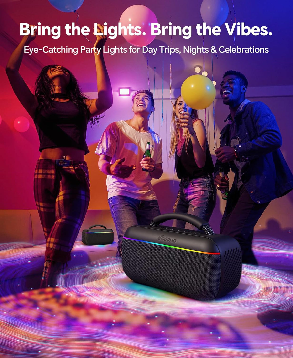 dbsono Portable Bluetooth Speaker Wireless: 100W(Peak) SoundPulse 2.0 with BassBoost, Waterproof Loud Party Speakers, Unlimited Pairing, TWS for Outdoor/Indoor, Beach Vacation Essential, Black
