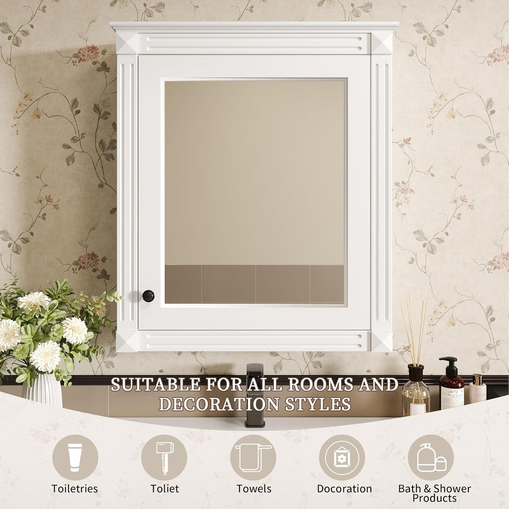 Merax Bathroom Medicine Cabinet with Mirror Door & Adjustable Shelves, 24" x 28" Wall Mounted Storage Cabinet Over Toilet