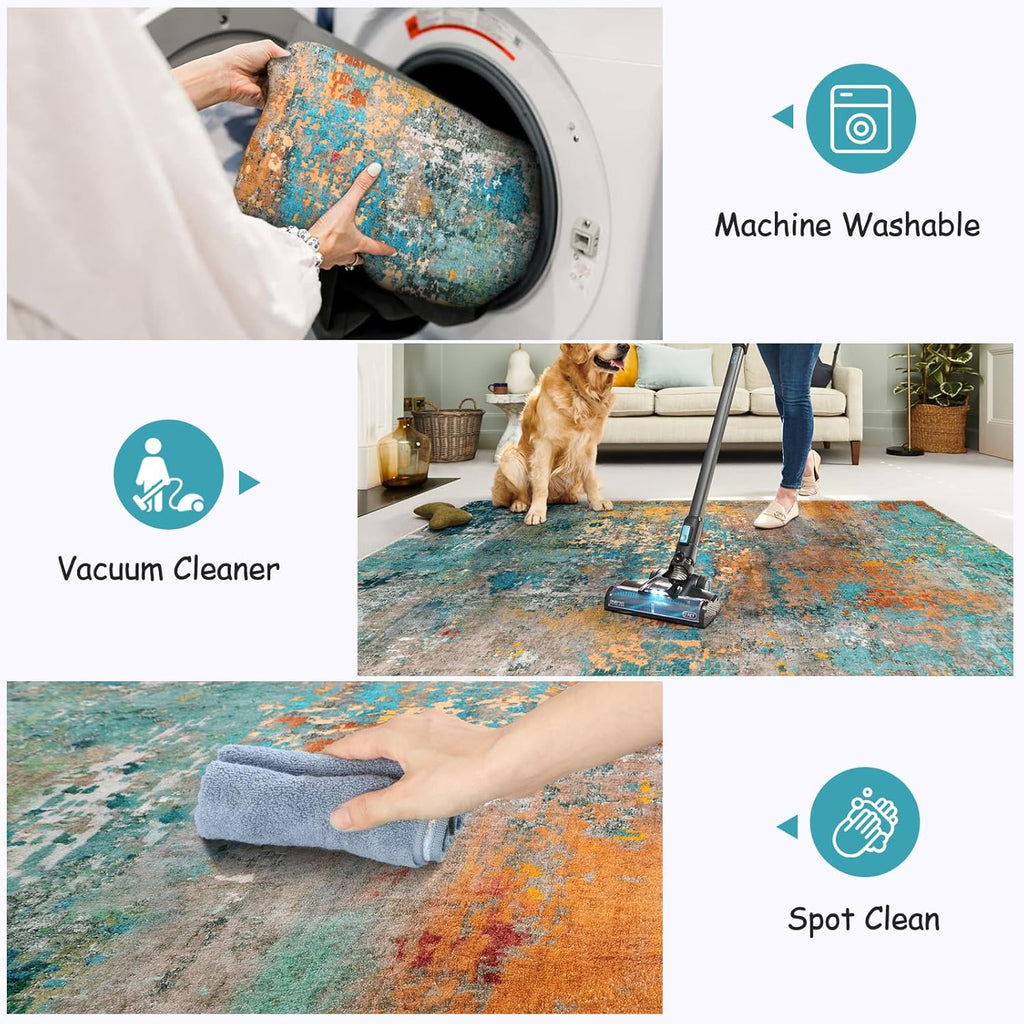 Lahome Modern Abstract Area Rugs 9x12 Living Room Rug, Washable Rugs for Living Room Bedroom Low Pile Non Slip, Colorful Large Soft Indoor Carpet for Dining Room Table Apartment Classroom