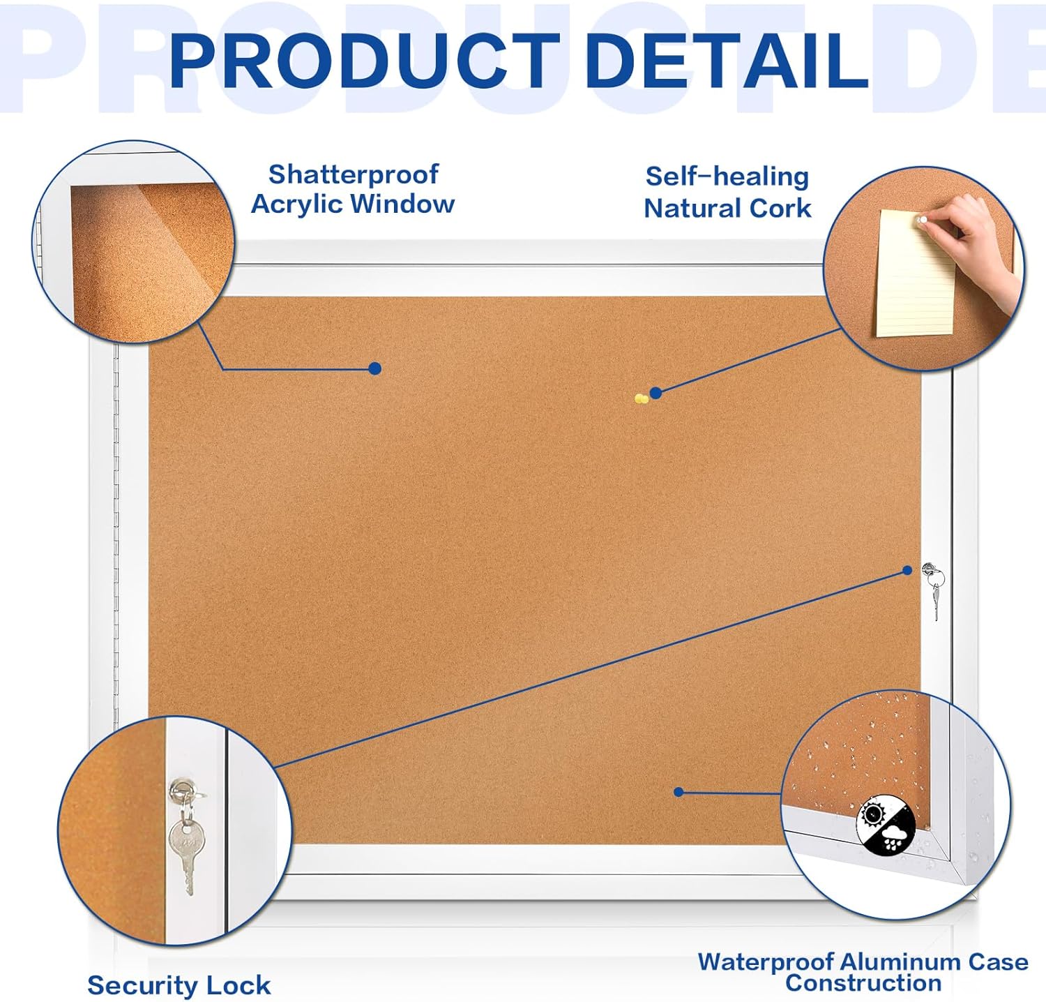 SWANCROWN Outdoor Enclosed Cork Bulletin Board Weatherproof Display Cases Tamperproof Notice Poster Memo Board with Aluminum Frame, 37x28 inches