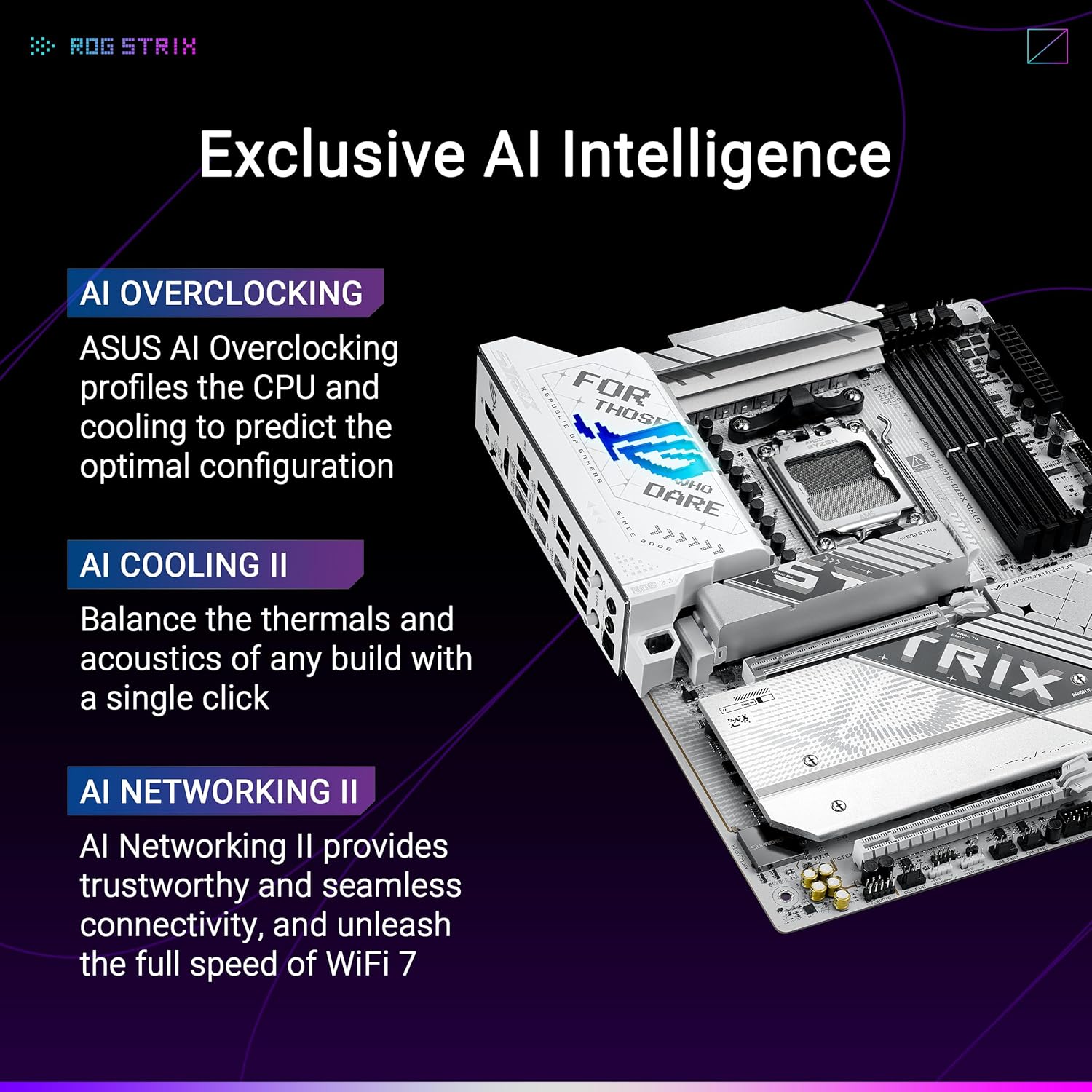 ASUS ROG Strix X870-A Gaming WiFi AMD Motherboard, 16+2 Power Supply Stage, DDR5 Slot, Four M.2 Slots, PCIe 5.0, Next Generation GPU, WiFi 7, USB 20Gbps with PD 3.0 up to 30W, Aura Sync