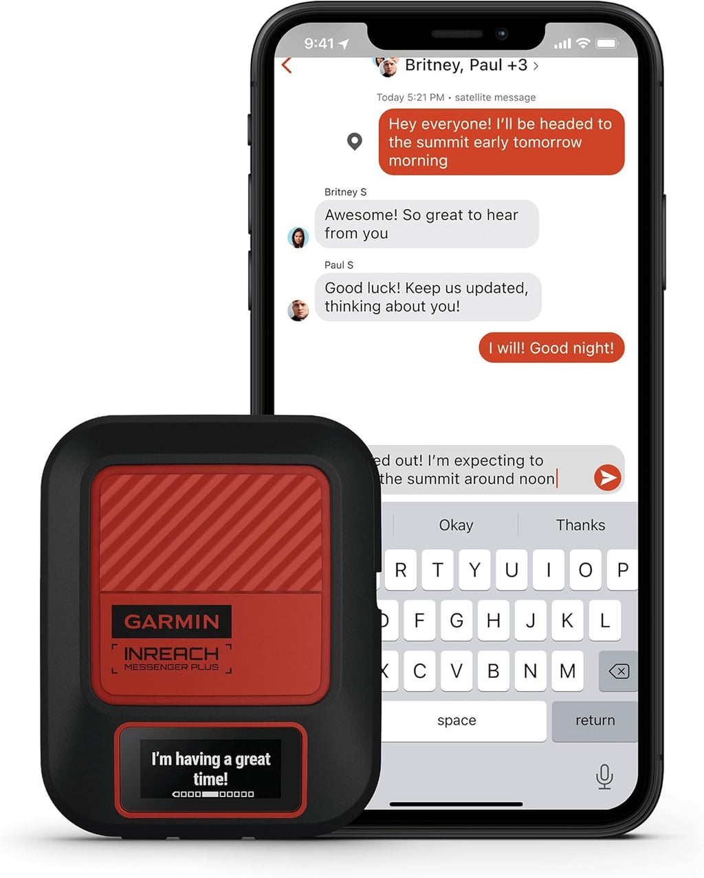Garmin inReach Messenger Plus, SOS Handheld Satellite Communicator with Photo, Text & Voice Messaging Without Cell Service, 25 Days Battery Life, Bundle with Accessories